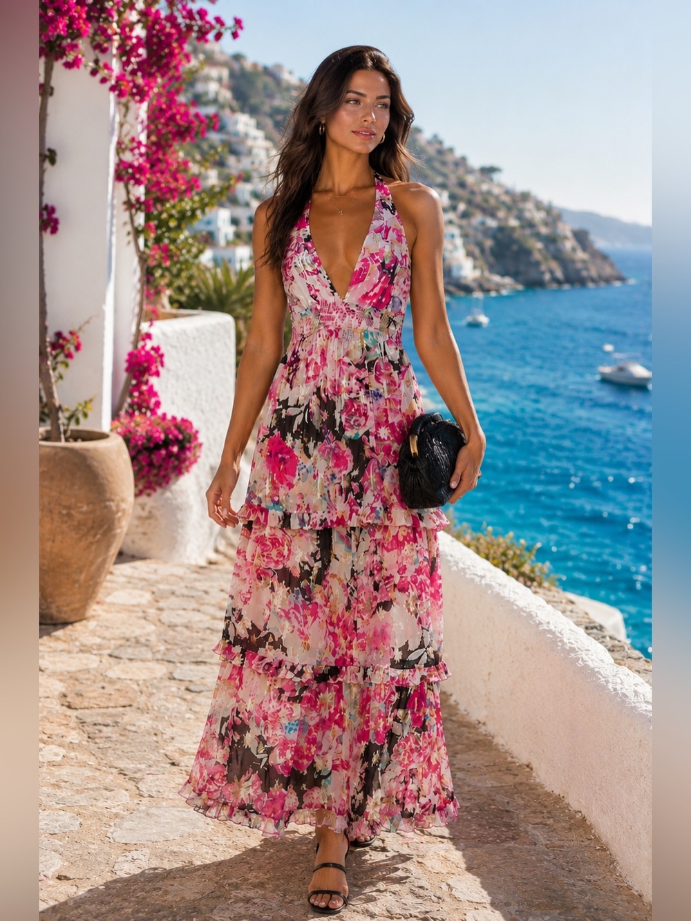 NWT Rococo Sand REVOLVE Floral Tiered Halter Maxi Dress size small video